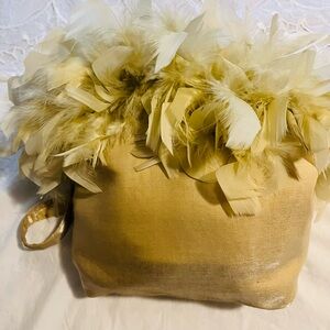 Feather Trim Wristlet Clutch in Pale Yellow